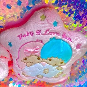 Little Twin Stars Pastel Pink Fuzzy Star Pillow
